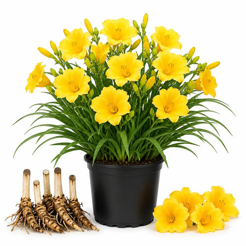 3 Yellow Daylily Bulbs for Planting, Reblooming Daylilies Roots, Hardy Perennial Flowers Bulbs, Gardens and Borders Planting