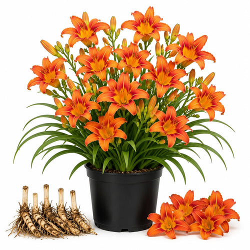 3 Red Orange Daylily Bulbs for Planting, Reblooming Daylilies Roots, Hardy Perennial Flowers Bulbs, Gardens and Borders Planting