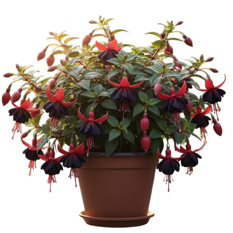Hardy Fuchsia Plants Live Hanging Basket, Black Fuchsia Plant Pot, 5 Inches Pot, Perennial Colorful Flower Plant