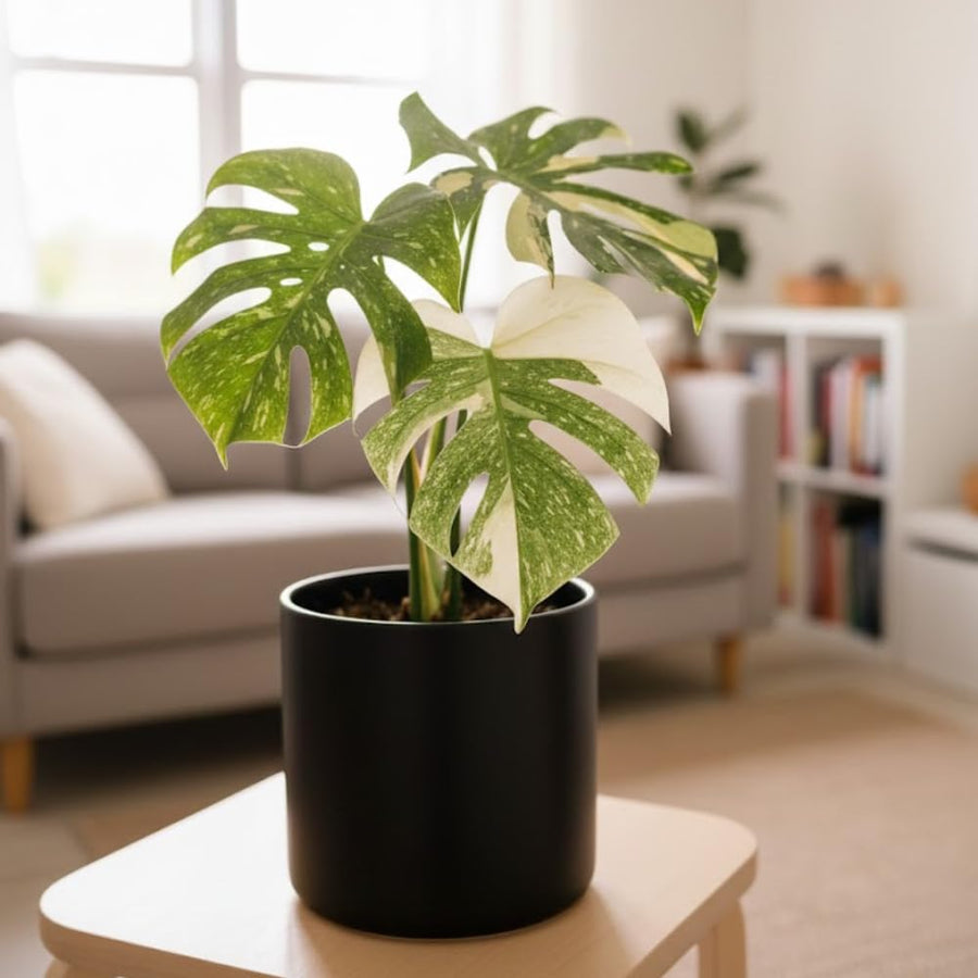 Monstera Plant Live, Rare Tropical Monstera Well Rooted, Live Philodendron Indoor Houseplant 4-8 Inches Ready to Grow (Variegated White Monstera)