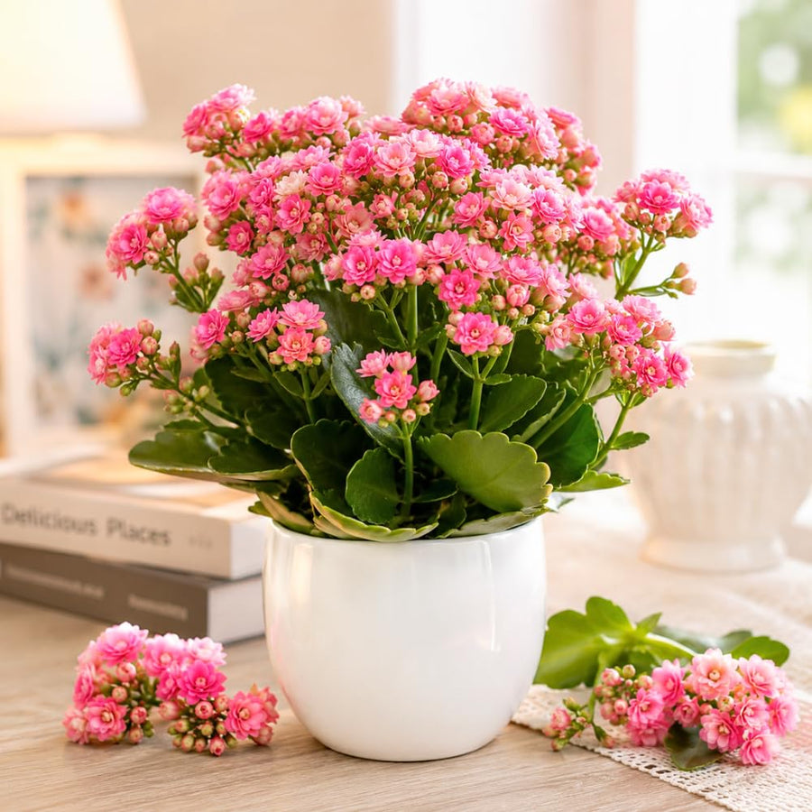 Double Pink Kalanchoe Succulent Live Plant, 4-7 Inches Tall in Pot, Colorful Flowering Houseplant, Vibrant Pink Double Blooms for Growing