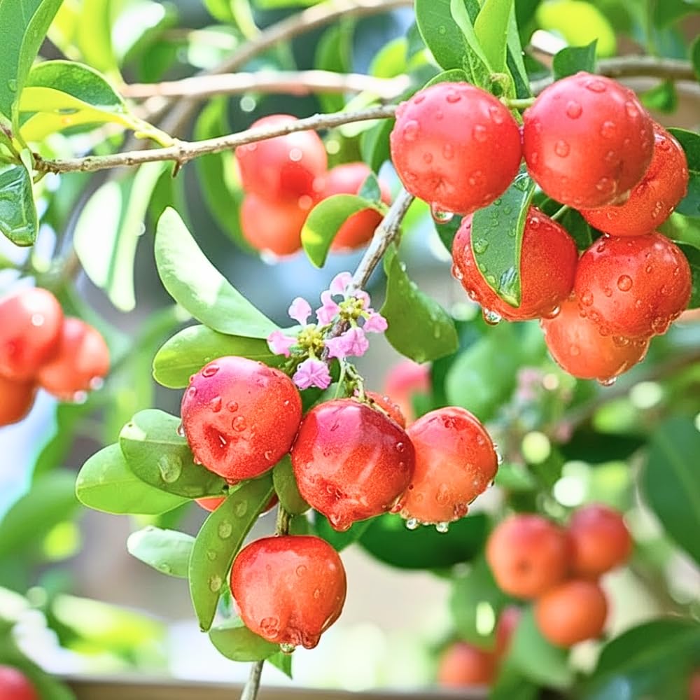 Barbados Cherry Plant Live, Acerola Cherry Fruit Live Plant, Sweet Tropical Fruit Tree, Early Fruiting, 2 Feet Tall for Outdoor Gardening