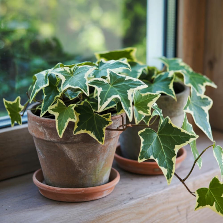 English Ivy Plant Live 4'' Pot, Fast-Growing Trailing Houseplant, Hardy English Ivy Groundcover, Indoor Outdoor Growing (Green White Ivy)