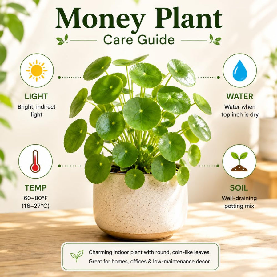 Money Plant Live 4-7 Inches Tall in 4 Inch Pot, Money Indoor Houseplant, Pilea Peperomioides, Easy Care Tropical Plant for Home Office Decor