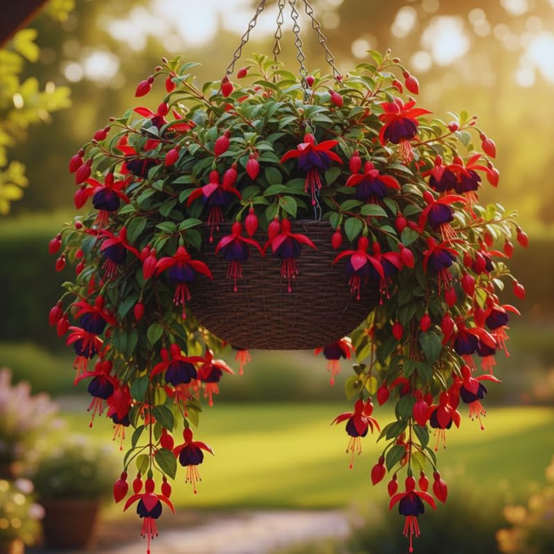 Black Fuchsia Plants Live Hanging Basket, Live Fuchsia Plant Pot, 5 Inches Pot, Hardy Colorful Flower