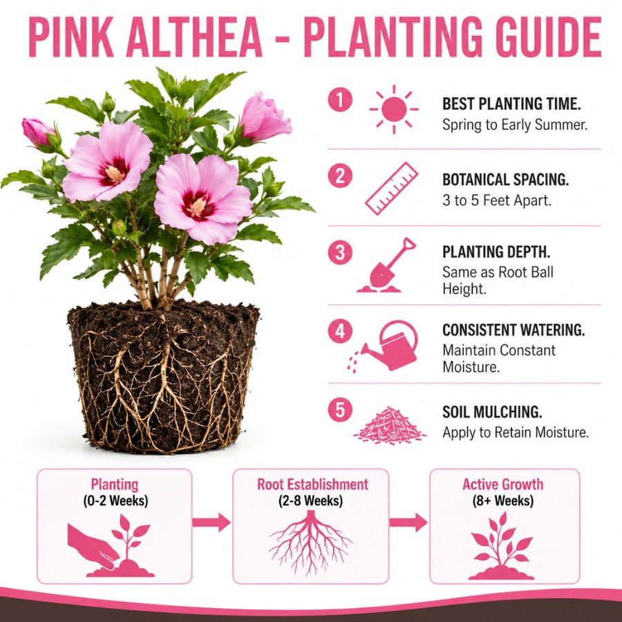 Pink Rose of Sharon Plant Live, Rose of Sharon Plant, Quart Pot, 6-10 Inches Tall, Vibrant Bloom, Pink Althea for Indoor Outdoor Growing