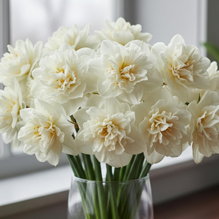 Set 30 Daffodil Bulls for Planting, Top Size Narcissus Flower Bulbs, Perennial Spring Flowers, Cold Hardy, Ideal for Gardens, Pots and Landscaping (Double White)