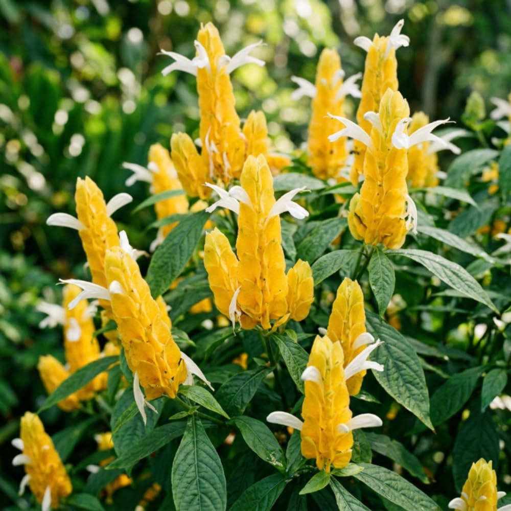 Set 2 Shrimp Plants Live, Shrimp Plants, 5-7 Inc Tall, Easy Care Houseplant, Tropical Yellow Blooms for Indoor Outdoor Growing