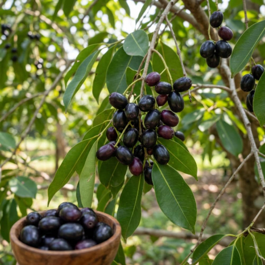 Black Plum Live Plant, Plum Tree, 4-7 Inches Tall in 4 Inch Pot, Black Fruit for Tropical Gardens