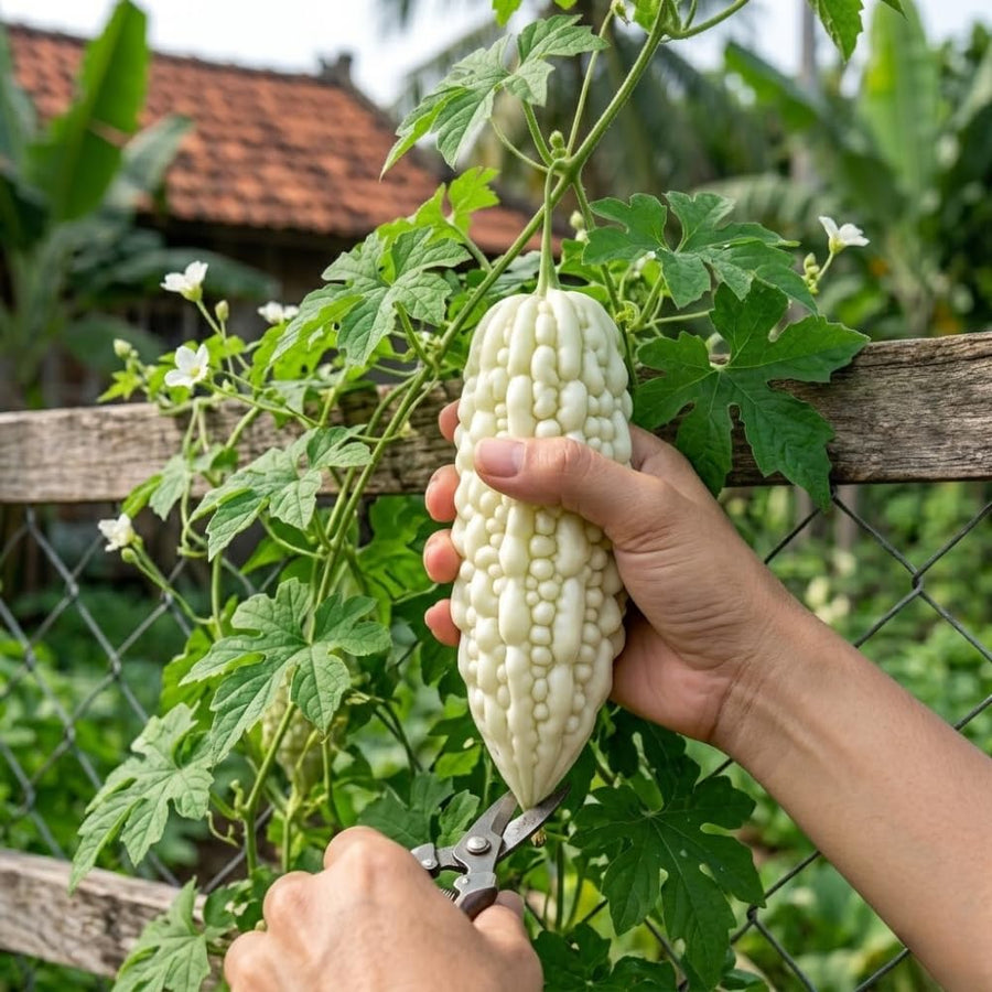 2 White Bittermelon Plants Live, Bitter Melon Live Plant Pot, Bitter Gourd Plant 6-8 Inc Tall, Vegetable Plant Garden