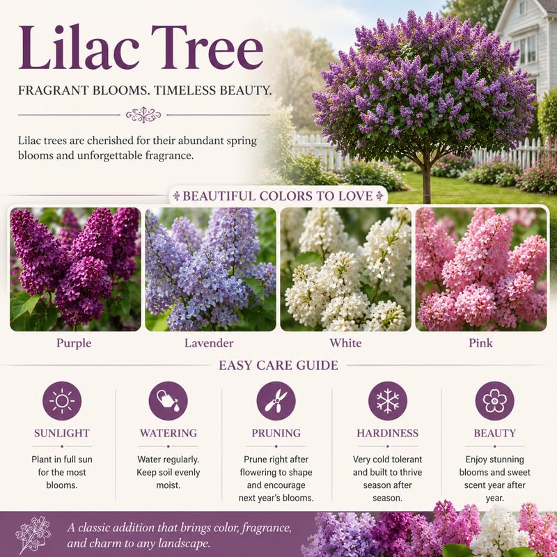 Purple Lilac Plants 12–18" Tall, Well Rooted Live Flowering Lilac Shrubs for Patio, Container and Backyard Landscaping