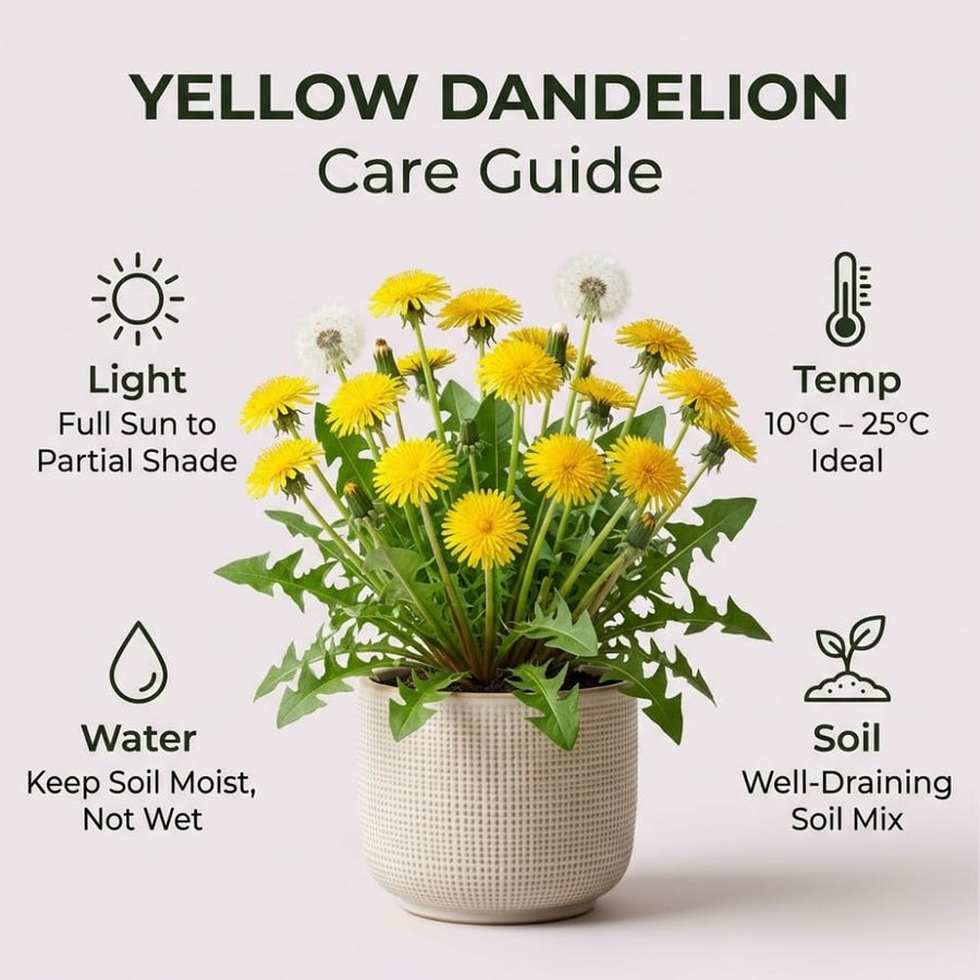 Dandelion Plant Live, Yellow Dandelion Live Plant, Hardy Flowers for Outdoor Growing, 4-6 Inc Tall, 4 Inc Pot