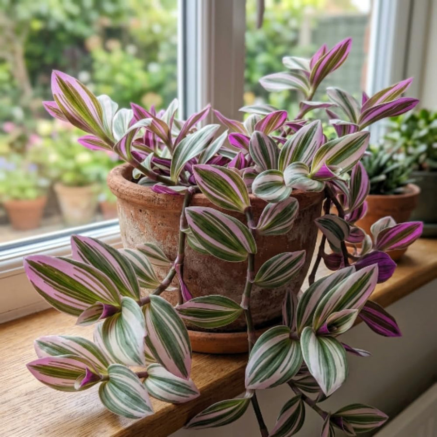 Wandering Jew Plant Live, Tradescantia Nanouk Plant Live 4-7 Inch Tall, Colorful Purple Pink Foliage for Indoor Outdoor Houseplant