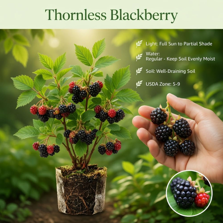 Set 2 Thornless BlackBerry Plants Cuttings, Well Rooted Cutting 4 Inches Tall, Sweet Berries and High Yield for Edible Garden, Ready for Planting