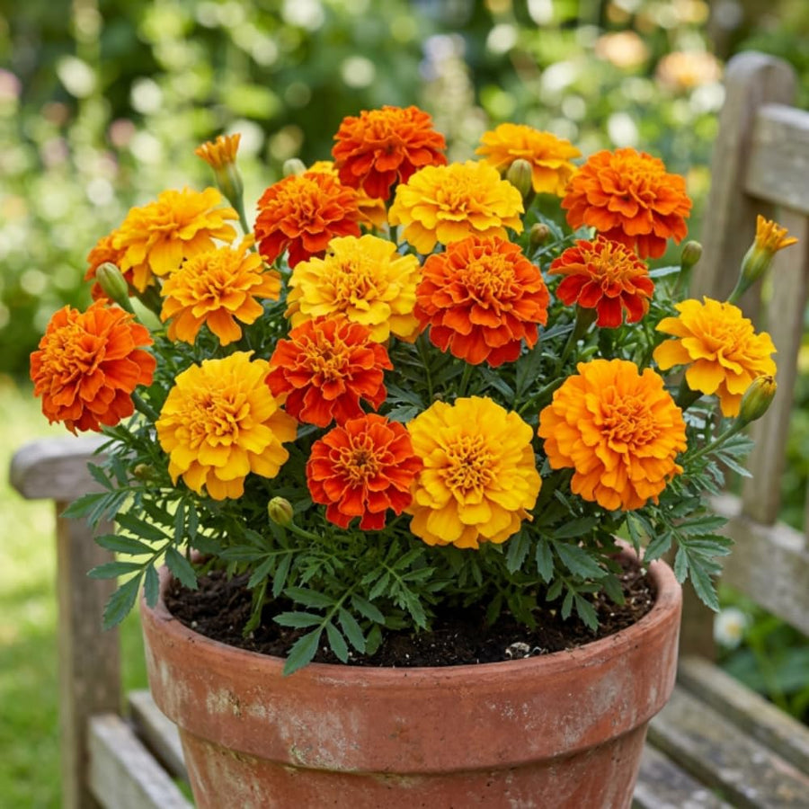 Set 2 African Marigolds Live Plants, Mix Marigold Plants Live, 5-7 Inc Tall, Colorful Blooms, Marigolds Plant for Patio and Outdoor Garden