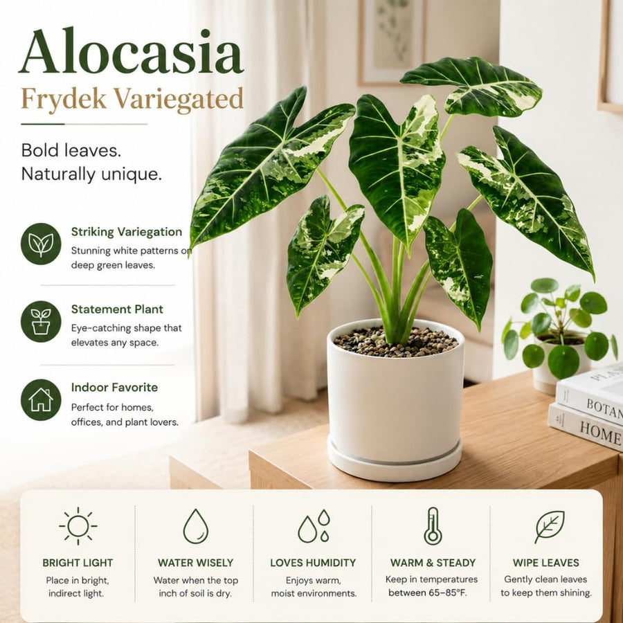 Alocasia Live Plant, Variegated Alocasia Plant, 5 to 7 Inches Tall, Rare and Hardy Houseplant for Home and Office Decoration