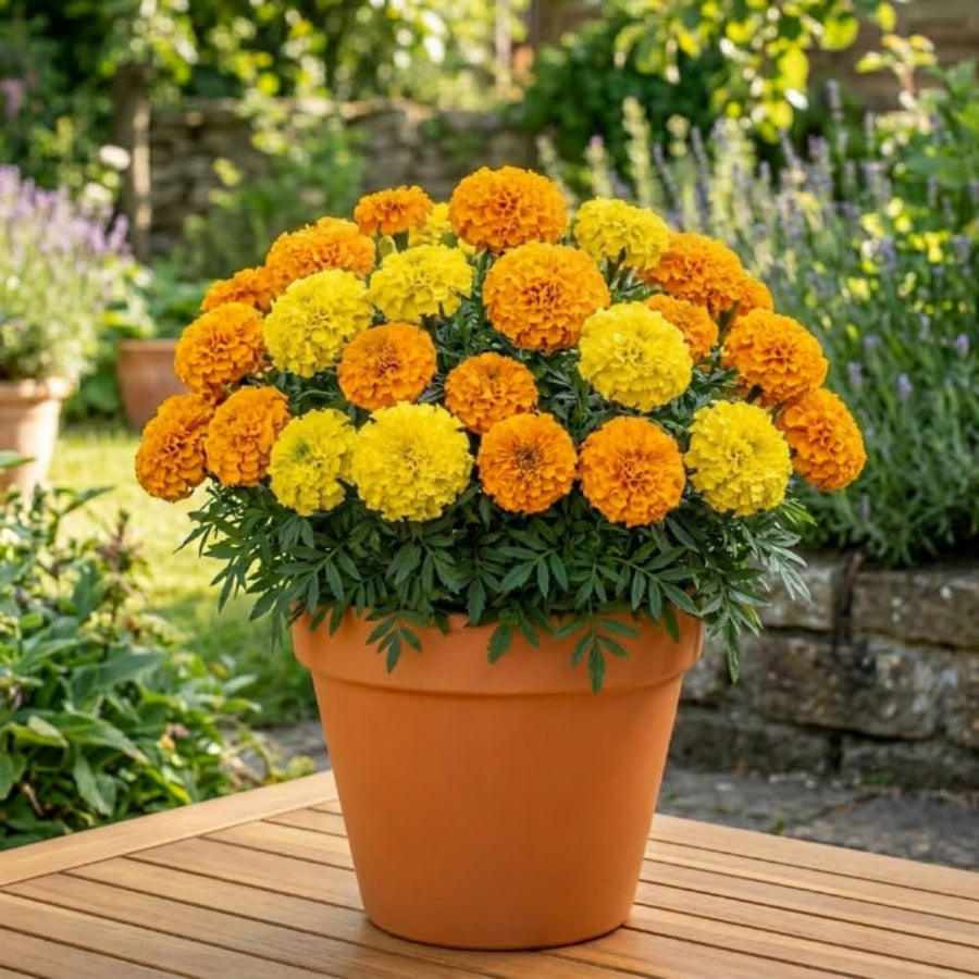 Set 2 African Marigolds Live Plants, Mix Marigold Plants Live, 5-7 Inc Tall, Colorful Blooms, Marigolds Plant for Patio and Outdoor Garden