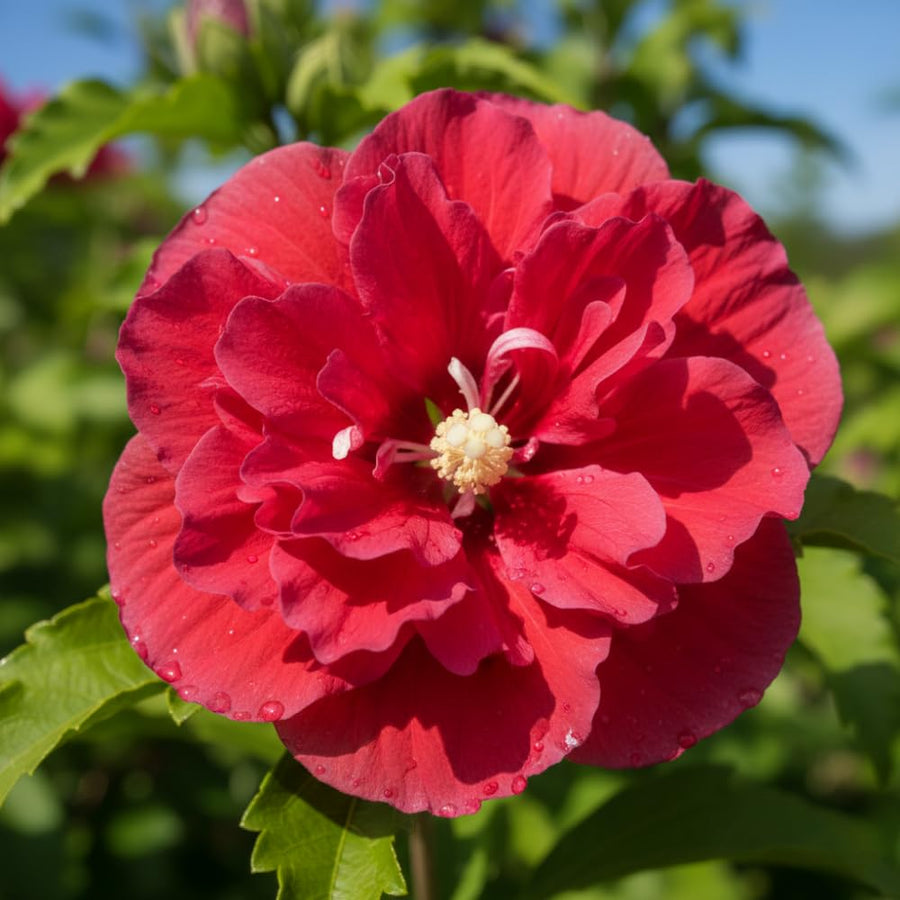 04 Althea Rose of Sharon Plants Live Trees, 1-2 Ft Dormant Bare Roots, Hardy Hibiscus Flowering Shrub, Vibrant Outdoor Spring Planting, Fast-Growing Perennial (Red)