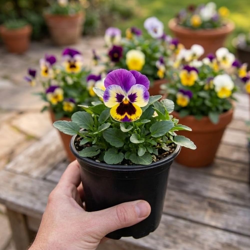 Pansy Live Plant, Pansies Plants Live, Mixed Color Pansies Flower Plants, 4-6 Inc in Height, 4 Inc Pot for Indoor Outdoor Gardening