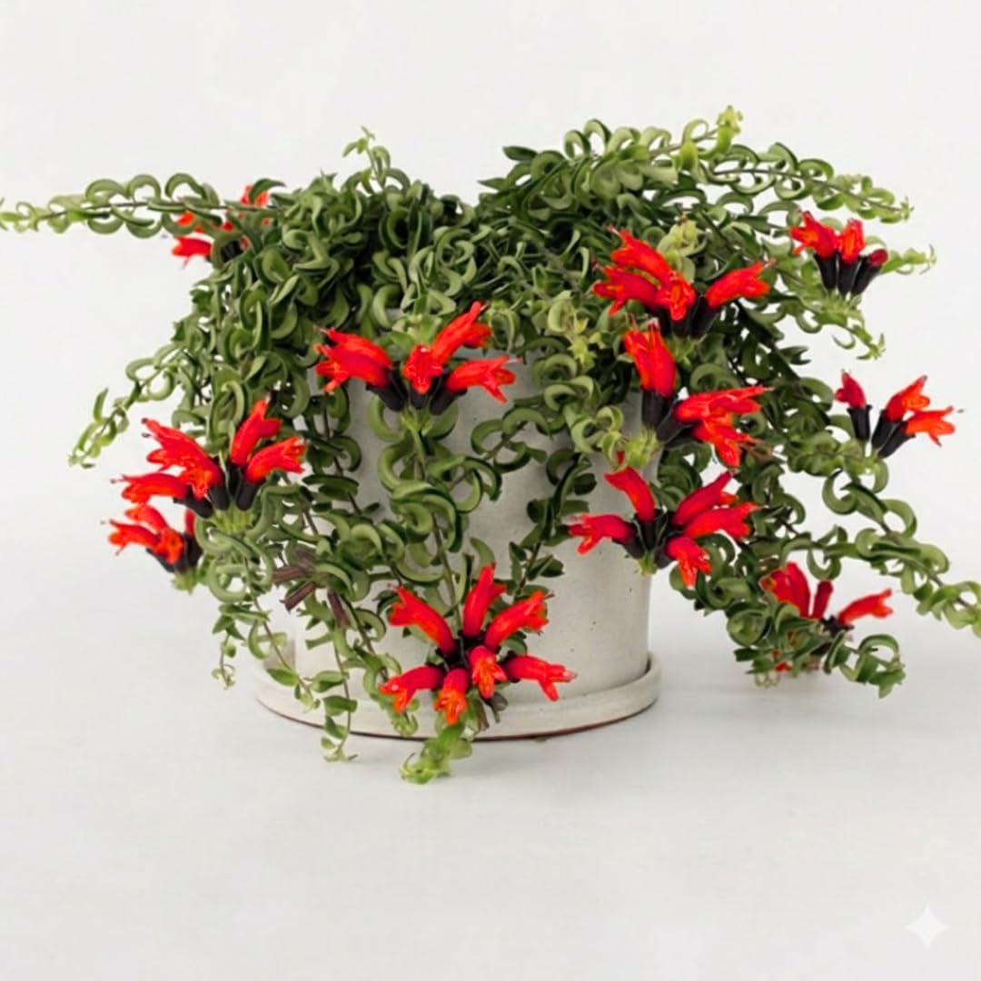 Aeschynanthus Curly Lipstick Plant Live in 4" Pot, Red Twisted Lipstick Houseplant Trailing for Indoor Decor