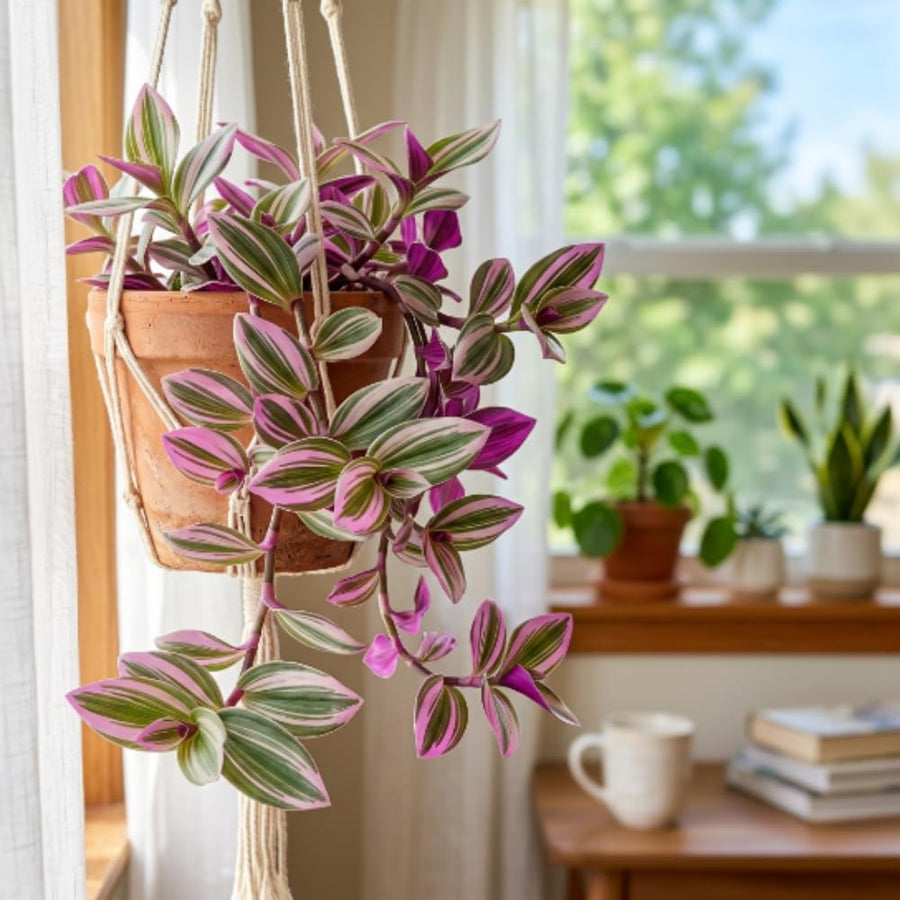 Nanouk Wandering Jew Live Plant, 4-7" Tall in Pot, Wandering Jew Plant Live, Vibrant Pink and Green Leaves, Decorative Foliage Houseplant