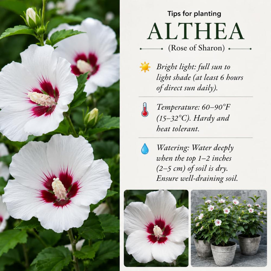 White Red Rose of Sharon Plant Live, Rose of Sharon Plant, Quart Pot, 6-10 Inches Tall, Vibrant Bloom, White Red Althea for Indoor Outdoor Growing