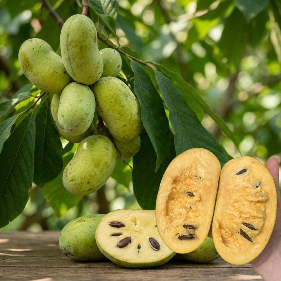 Set of 2 Paw Paw Tree, Pawpaw Tree Live Plant, Bare Roots from 4 to 6 Inches Height, Hardy Fruit Plants for Outdoor Gardening