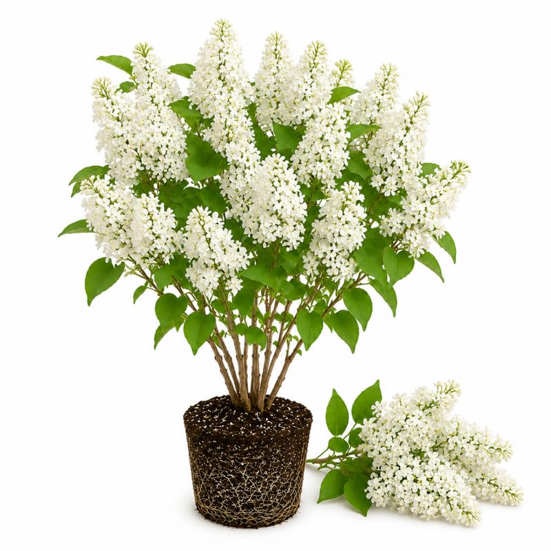 White Lilac Plants 12–18" Tall, Well Rooted Live Flowering Lilac Shrubs for Patio, Container and Backyard Landscaping
