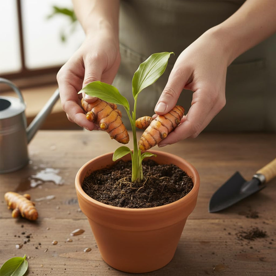 Pack 8 Turmeric Roots for Planting, Fresh Yellow Turmeric Root, Curcuma Longa, Ready for Indoor Outdoor Gardening