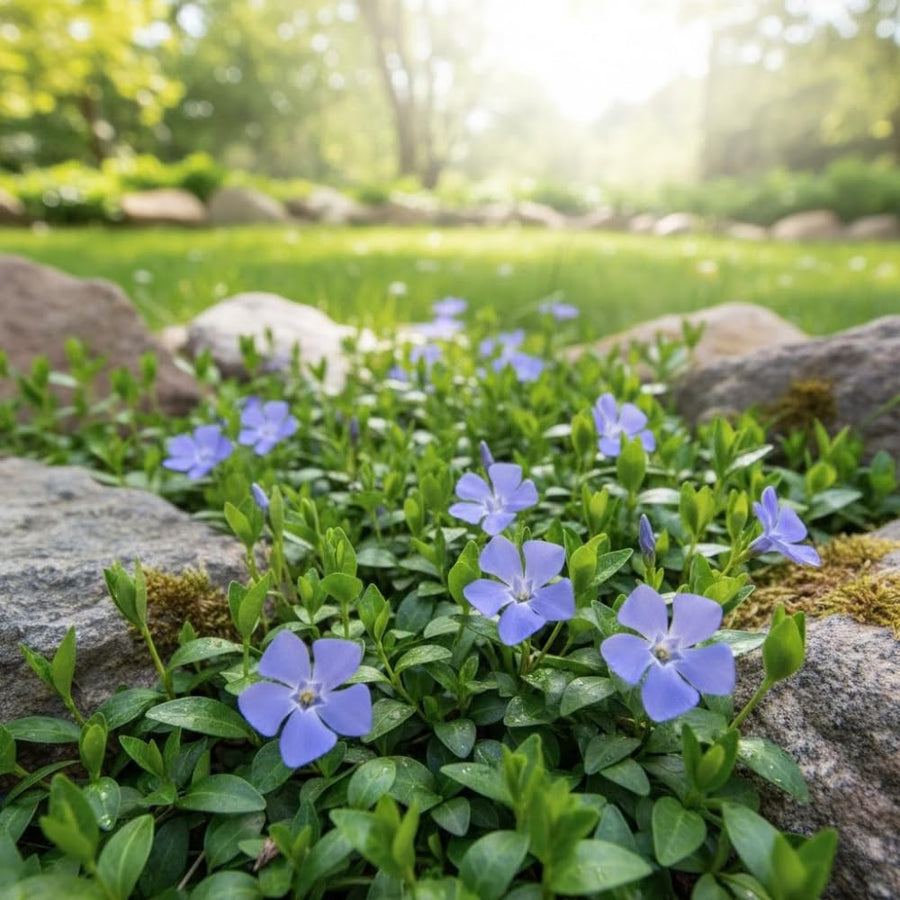 Set 50 Vinca Ground Cover Plants, Vinca Periwinkle Plants, 6-10 Inches Tall, Periwinkle Plant Live for Planting, Ideal for Indoor Outdoor Garden