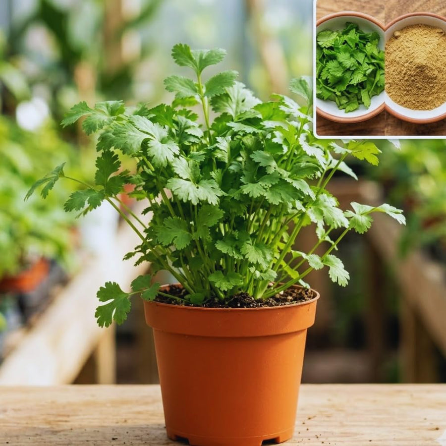 Cilantro Plant Live, Green Cilantro Live Plant Pot, 3.5 Inc Pot, Herb Vegetable Plant Gardening Outdoor Indoor, 5 to 7 Inc Tall