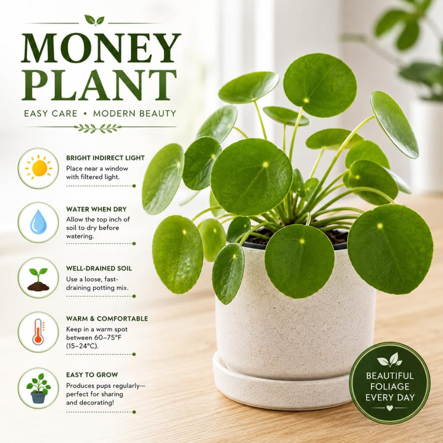 Money Tree Plant, Money Live Plant, 4-7 Inches Tall in 4 Inch Pot, Pilea Peperomioides Houseplant for Indoor Outdoor Houseplant