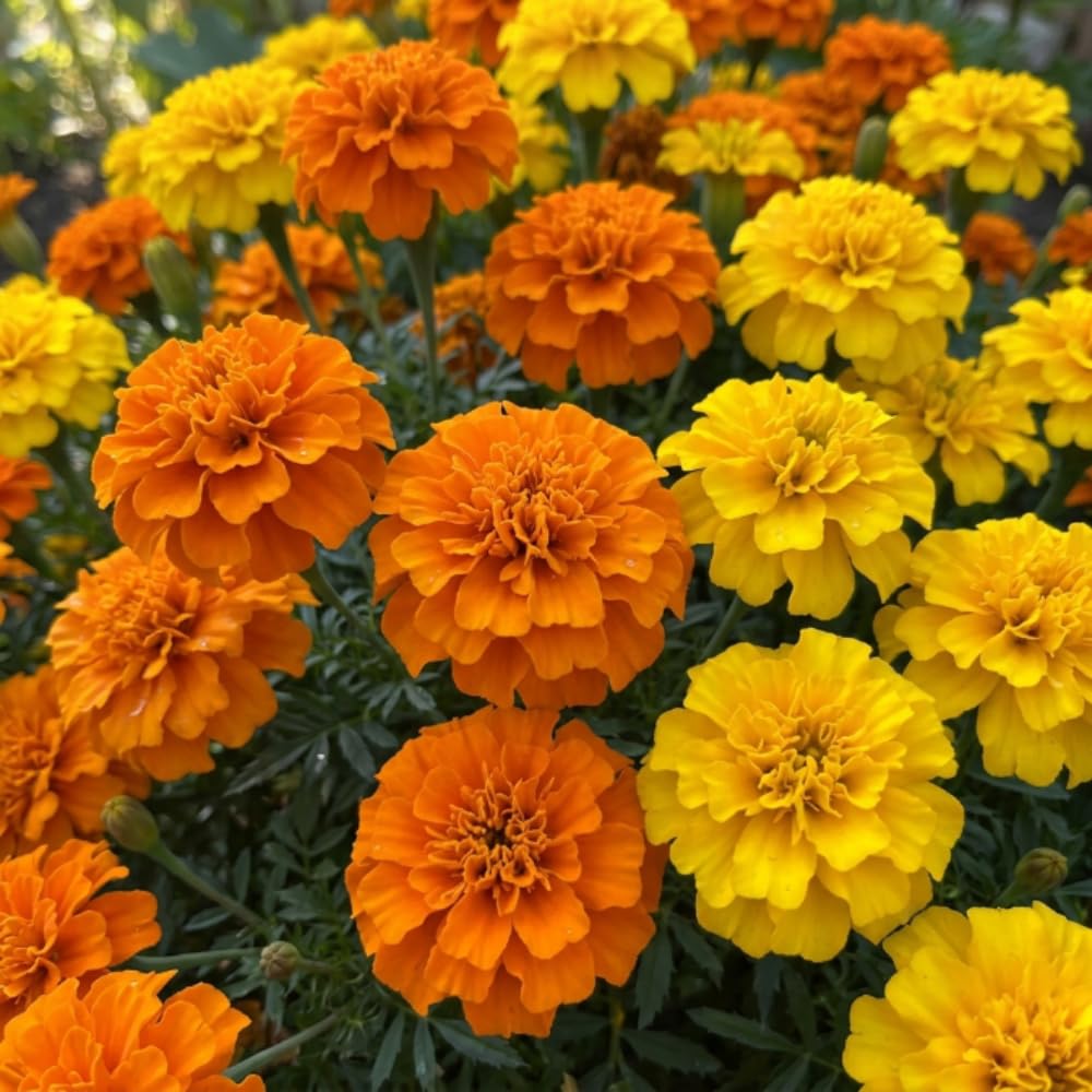 Set 2 African Marigolds Live Plants, Mix Marigold Plants Live, 5-7 Inc Tall, Colorful Blooms, Marigolds Plant for Patio and Outdoor Garden