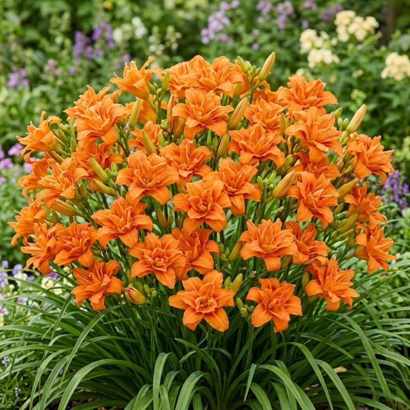 Pack 10 Daylily Bulbs for Planting Spring, Fast Blooming Hardy Perennial Lily Bare Roots for Outdoor Growing (Double Orange Day Lily)