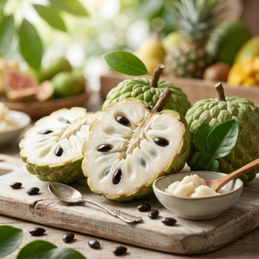 Sugar Apple Tree Live Plant, Sugar Apple Plant Live, 4-8 Inc Tall, 4 Inc Pot, Sweet Tropical Fruit Tree for Container and Outdoor Garden