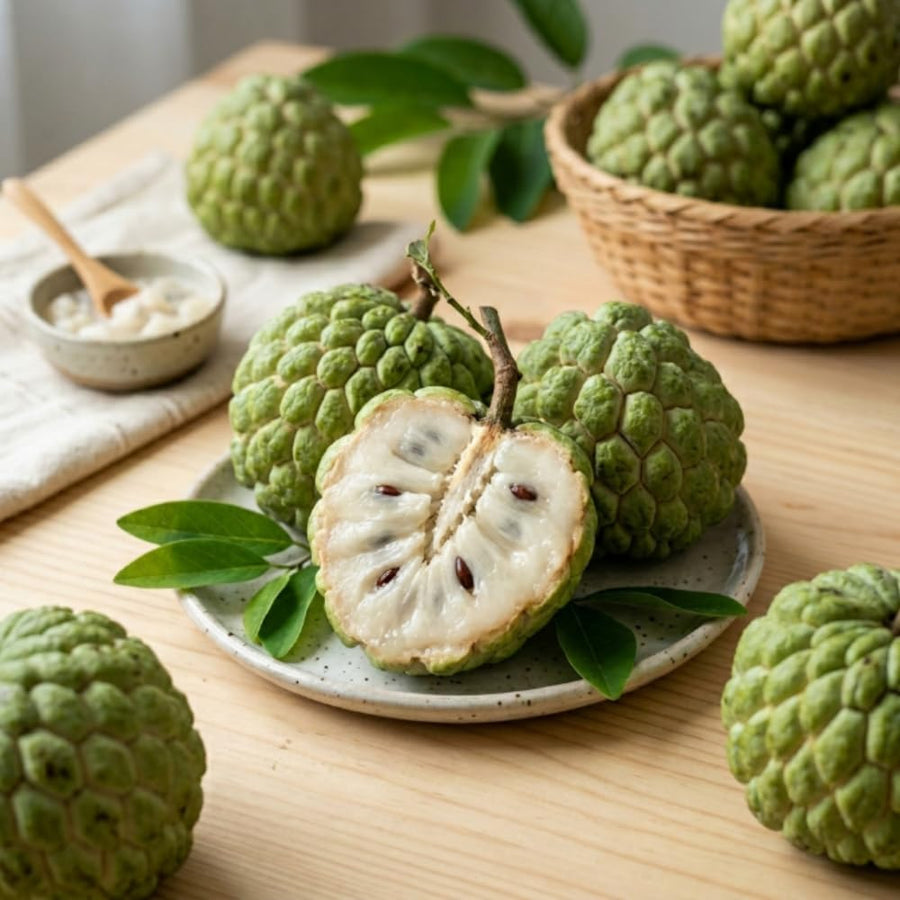 Sugar Apple Tree Live Plant, Sugar Apple Plant Live, 4-8 Inc Tall, 4 Inc Pot, Sweet Tropical Fruit Tree for Container and Outdoor Garden