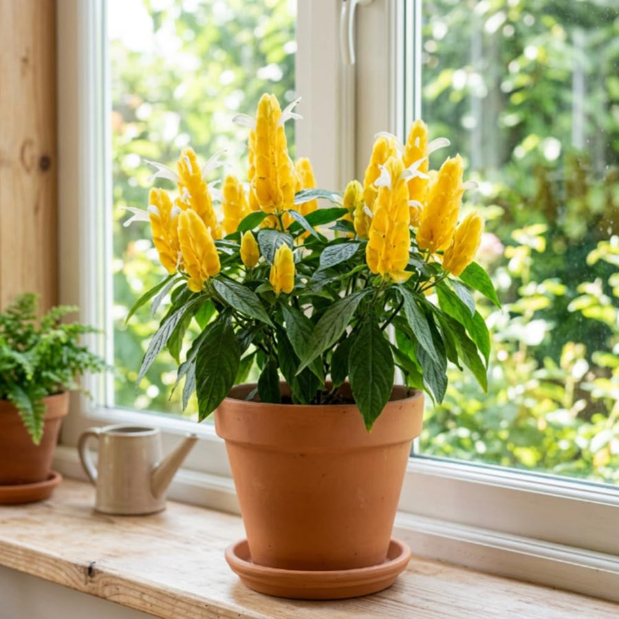 Set 2 Shrimp Plants Live, Shrimp Plants, 5-7 Inc Tall, Easy Care Houseplant, Tropical Yellow Blooms for Indoor Outdoor Growing