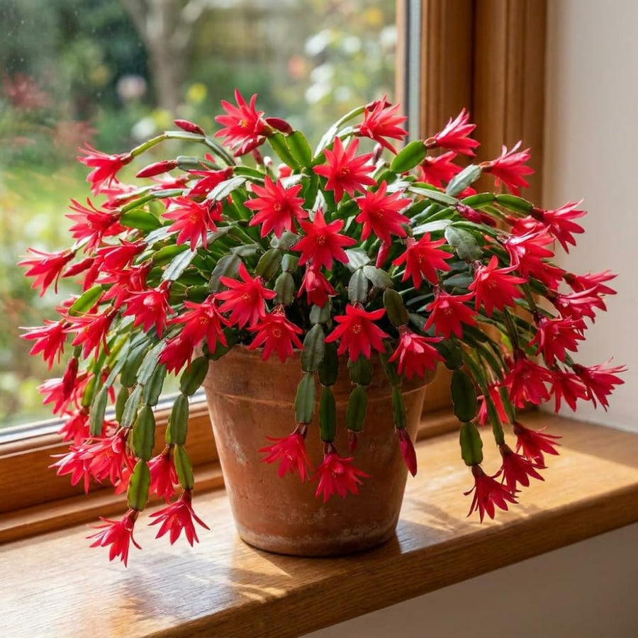 Easter Cactus Live Plant, Easter Cactus Plant 5 Inches in Height, 4 Inch Pot, Bright Bloom Flowering Houseplant for Planting (Red)