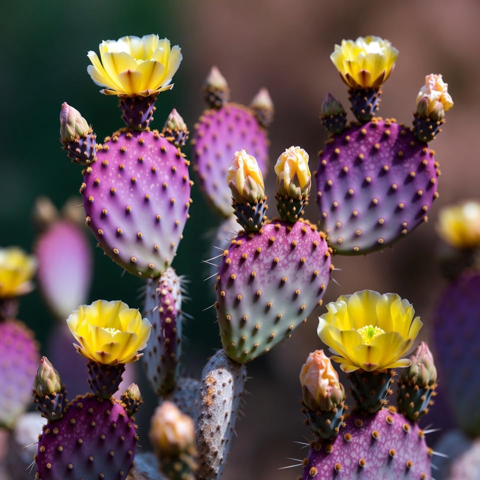 Set 2 Purple Prickly Pear Cactus, Fast Growing Cactus Live Plant 5-8'' Tall, Ready to Grow, Outdoor Garden Planting