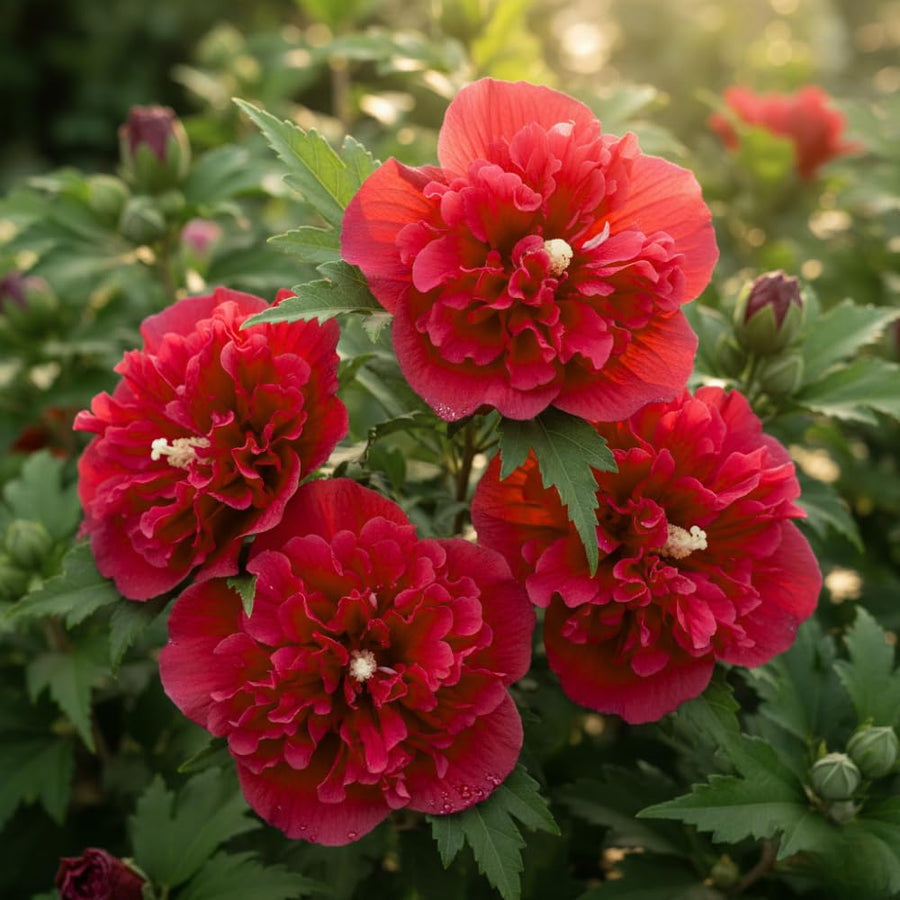 04 Althea Rose of Sharon Plants Live Trees, 1-2 Ft Dormant Bare Roots, Hardy Hibiscus Flowering Shrub, Vibrant Outdoor Spring Planting, Fast-Growing Perennial (Red)