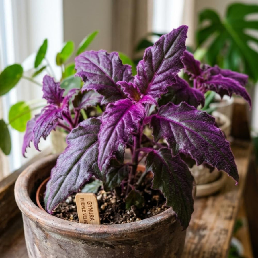 Gynura Velvet Plant, Purple Passion Plant, Velvety Purple Leaves, 4 Inches Pot 4-7 Inches Tall, Well Rooted for Indoor Houseplant