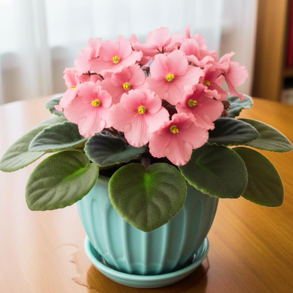 African Violets Live Plants, African Violet Plant Live in 4 Inches Pot, Violets Flowers Houseplant, 4-7 Inches Tall for Home Office Decor (Light Pink)
