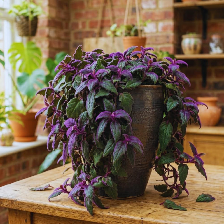 2 Gynura Aurantiaca Purple Passion Plants Live, 5-6'' Tall, Purple Velvet Foliage Houseplant, Indoor Tropical Trailing Vine Plant for Home Garden Decor