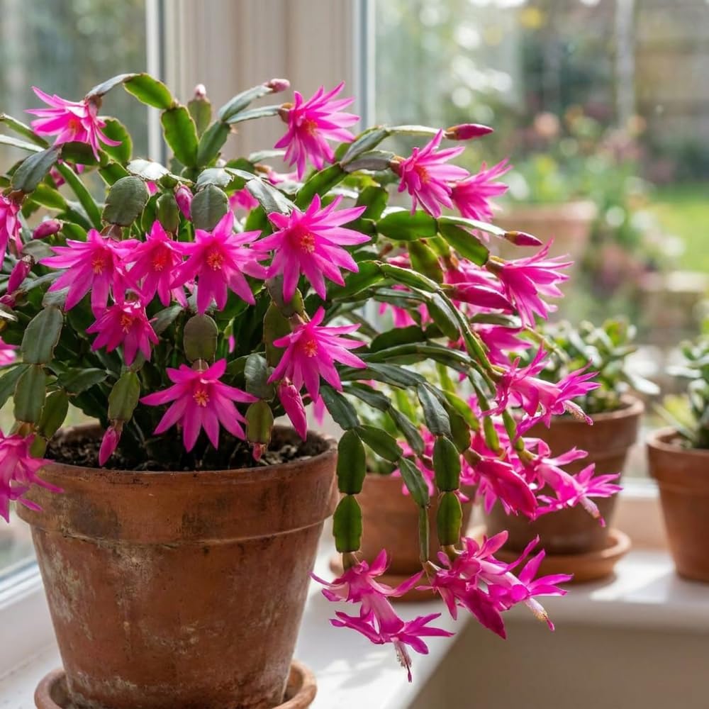 Easter Cactus Live Plant, Easter Cactus Plant 5 Inches in Height, 4 Inch Pot, Bright Bloom Flowering Houseplant for Planting (Pink)