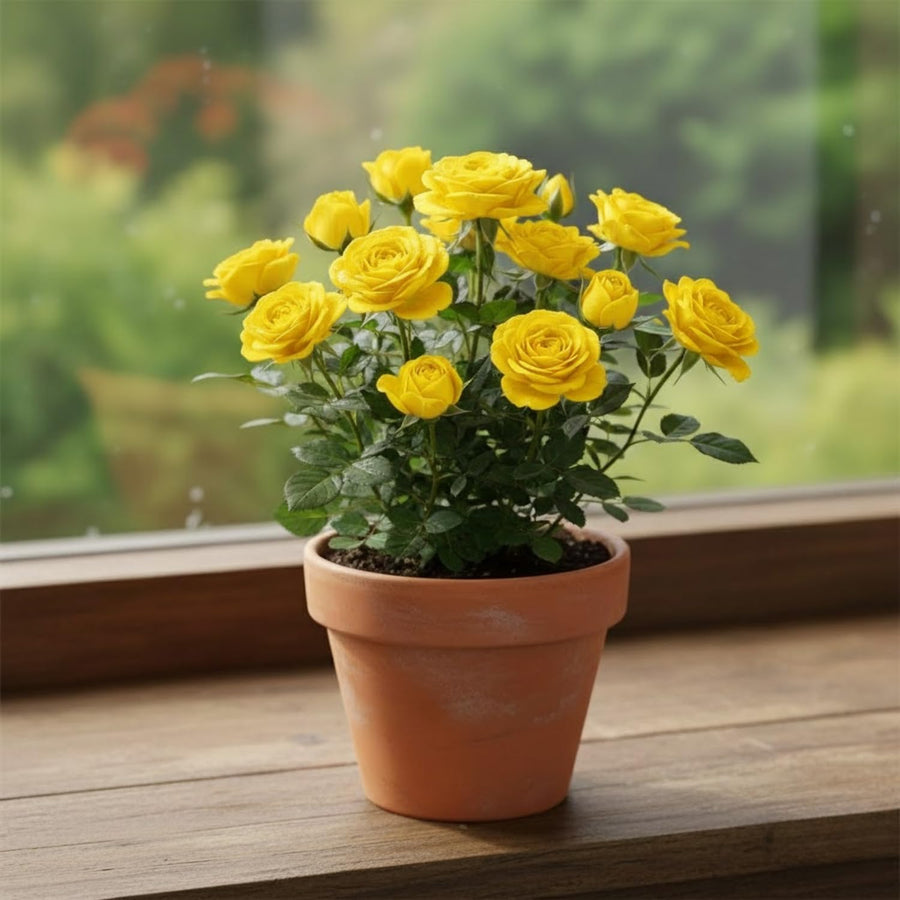 Mini Rose Bush, Miniature Rose Flowers in 3'' Pot, Compact Flowering Rose for Indoor Outdoor Gardens and Containers (Yellow Roses)