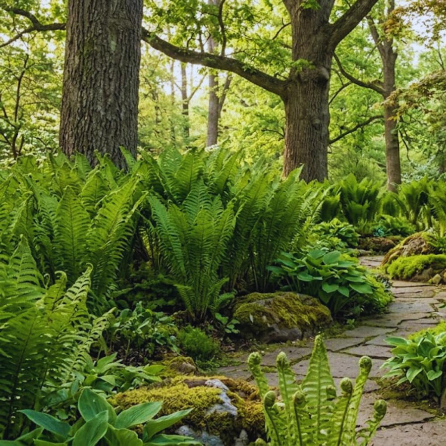 Set 10 Ostrich Fern Plants Roots, Live Fern Plants, Perennial Ground Cover Plant, 10 Roots