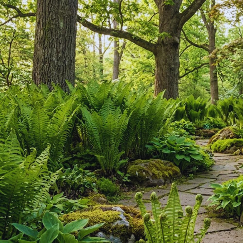 Set 10 Ostrich Fern Plants Roots, Live Fern Plants, Perennial Ground Cover Plant, 10 Roots