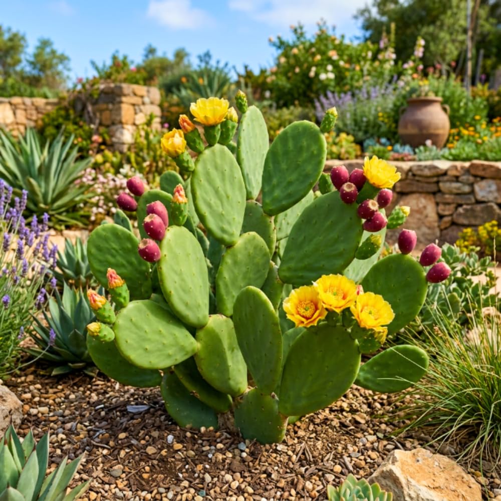 Prickly Pear Cactus Plant Live, Thornless Prickly Pear Plant, 4-6 Inc Tall, Hardy Succulent for Container, Patio or Landscape