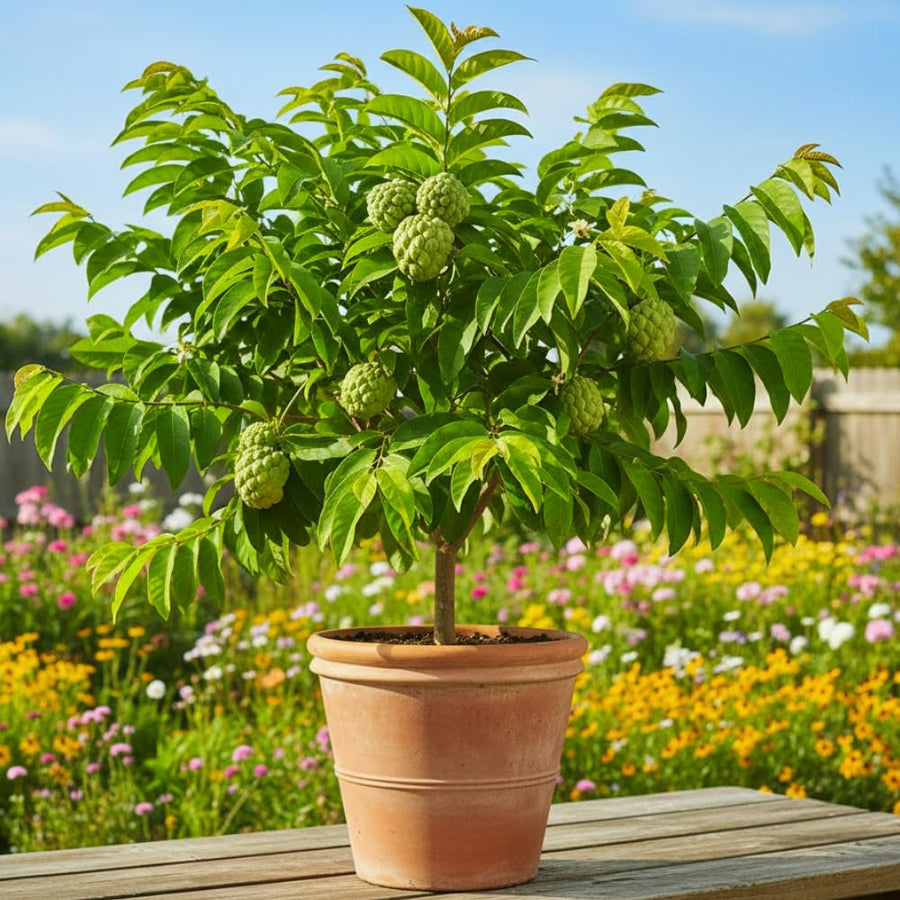 Sugar Apple Plant Live in 3'' Pot, 6-8'' Tall, Annona Squamosa Tree, Sweet Edible Fruit