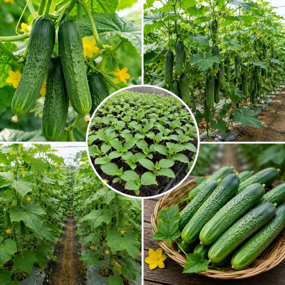 2 Cucumber Plants Live for Planting, Green Cucumber Live Plant in 4 Inches Pot, Well Rooted from 6 to 8 Inches Tall for Vegetable Garden, Cucumbers Starter Plant